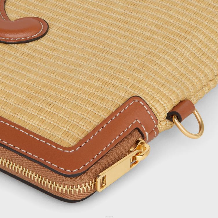 CELINE natuurlijk/bruin klein tasje met handtekening op de riem van textiel en kalfsleer met raffia-effect 4TLH8403