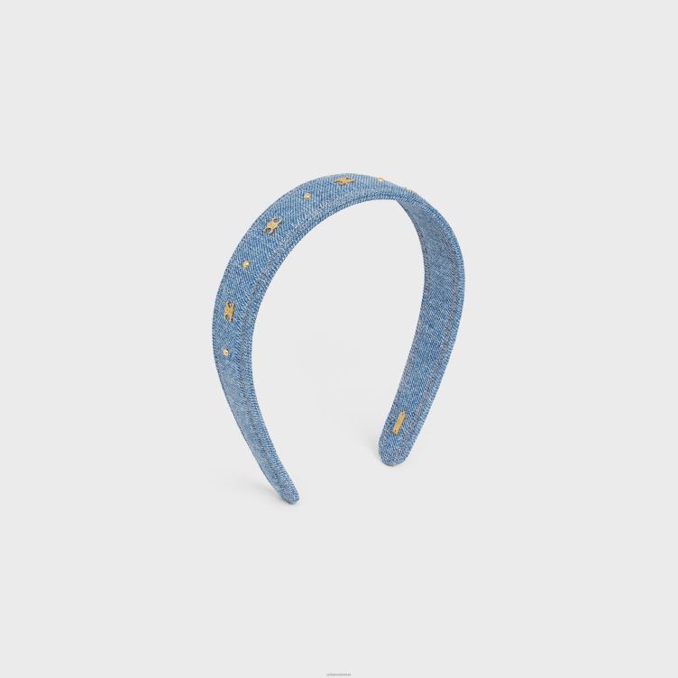 CELINE blauw/goud triomphe hoofdband van katoen en messing met gouden afwerking 4TLH81250
