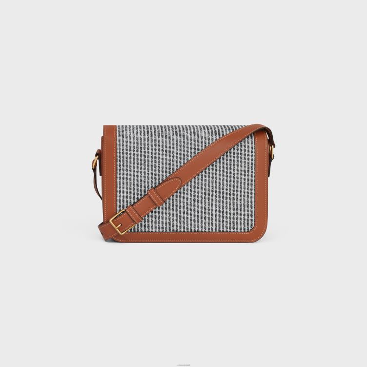 CELINE antraciet klassieke triomphe tas van gestreept textiel en kalfsleer 4TLH898