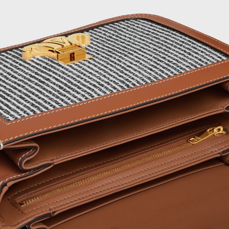 CELINE antraciet klassieke triomphe tas van gestreept textiel en kalfsleer 4TLH898