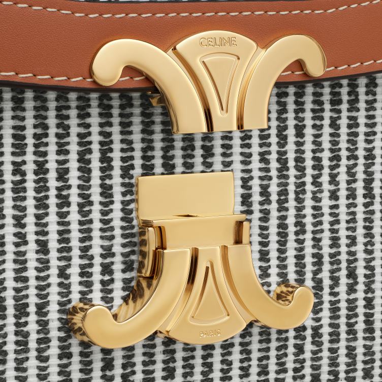 CELINE antraciet klassieke triomphe tas van gestreept textiel en kalfsleer 4TLH898