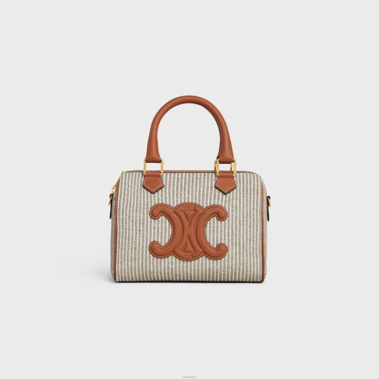 CELINE beige kleine boston cuir triomphe van gestreept textiel en kalfsleer 4TLH8208