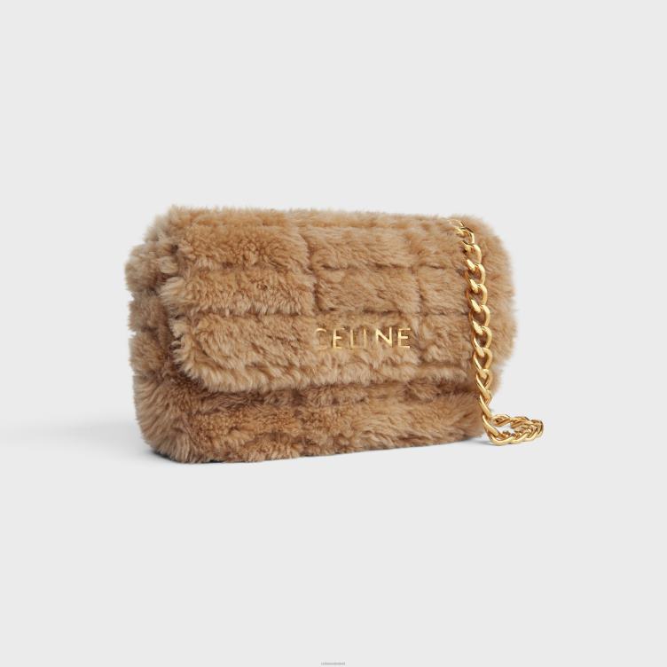 CELINE beige schoudertas met ketting matelasse monochroom in gewatteerd schapenvacht 4TLH8285