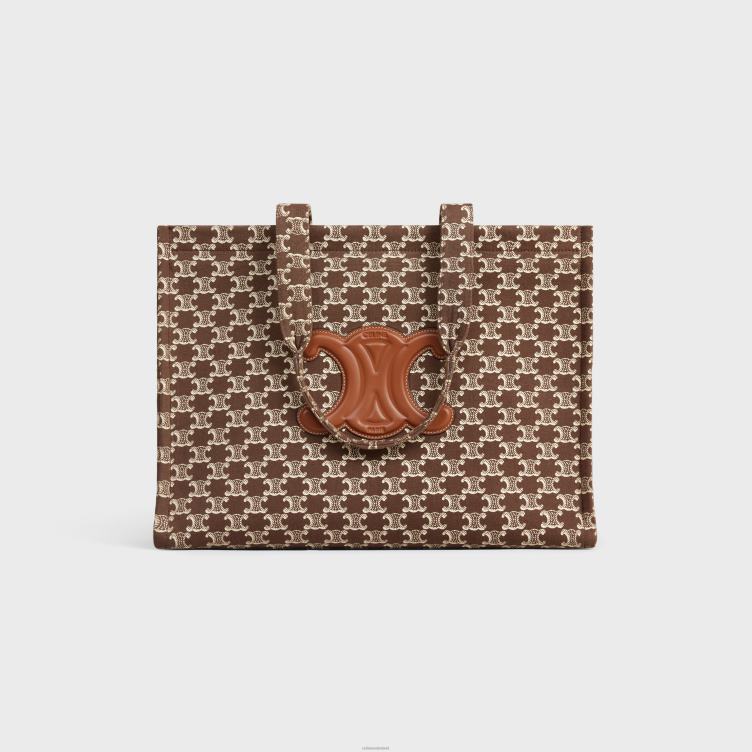 CELINE bruin grote cabas thais van textiel met triomphe canvasprint en kalfsleer 4TLH828