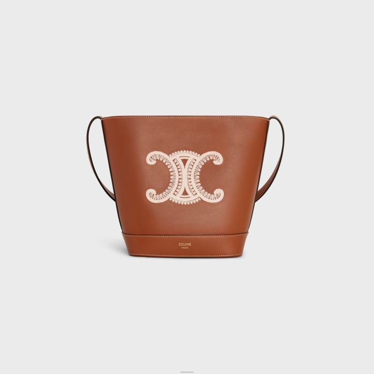 CELINE bruinen Kleine bucket cuir triomphe van glad kalfsleer met triomphe-borduursel 4TLH8200