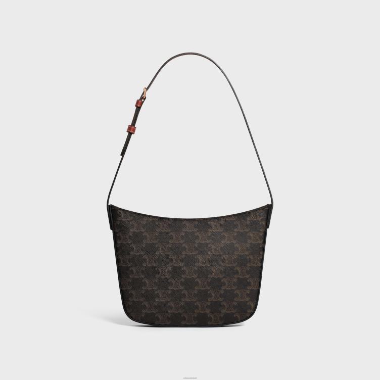 CELINE bruinen Middelgrote croquetas van triomphe canvas en kalfsleer 4TLH8229