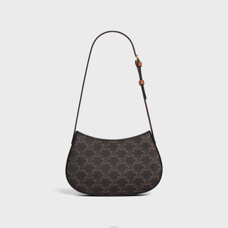 CELINE bruinen Middelgrote tillytas van triomphe canvas en kalfsleer 4TLH814