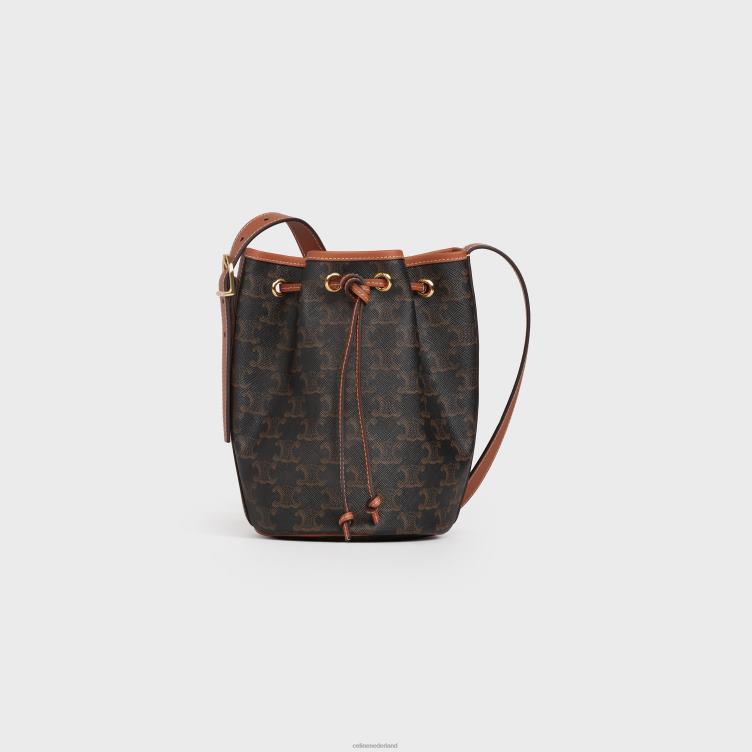 CELINE bruinen klein tasje met trekkoord van triomphe canvas en kalfsleer 4TLH8234