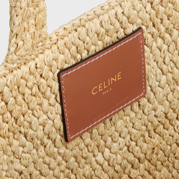 CELINE bruinen kleine cabas thais van raffia en kalfsleer 4TLH830