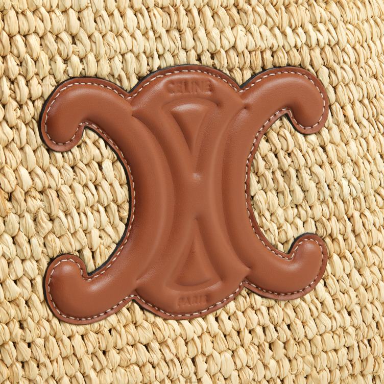 CELINE bruinen kleine cabas thais van raffia en kalfsleer 4TLH830