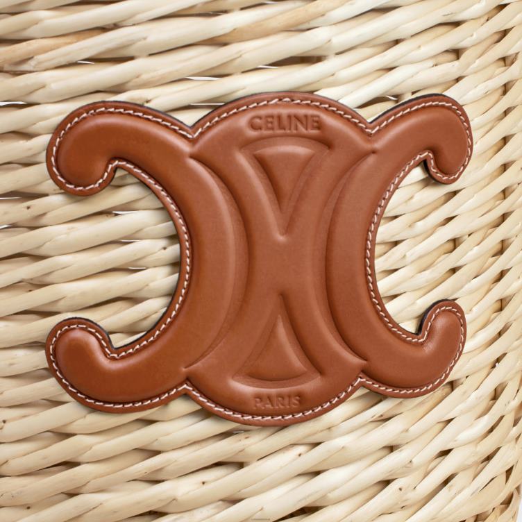 CELINE bruinen mand van rieten en kalfsleer 4TLH8299