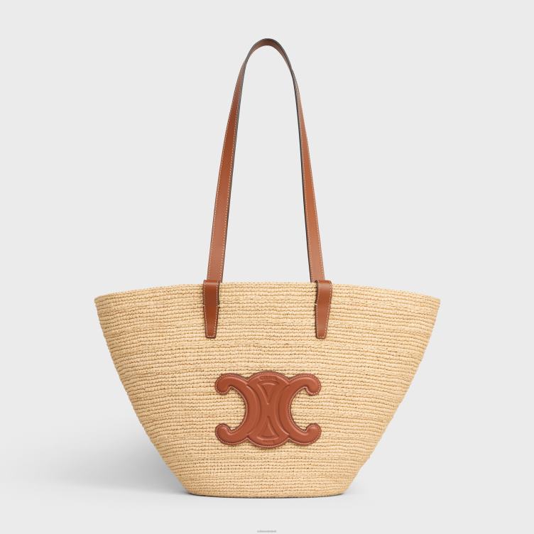 CELINE bruinen medium soepele klassieke panier van raffia en kalfsleer 4TLH824