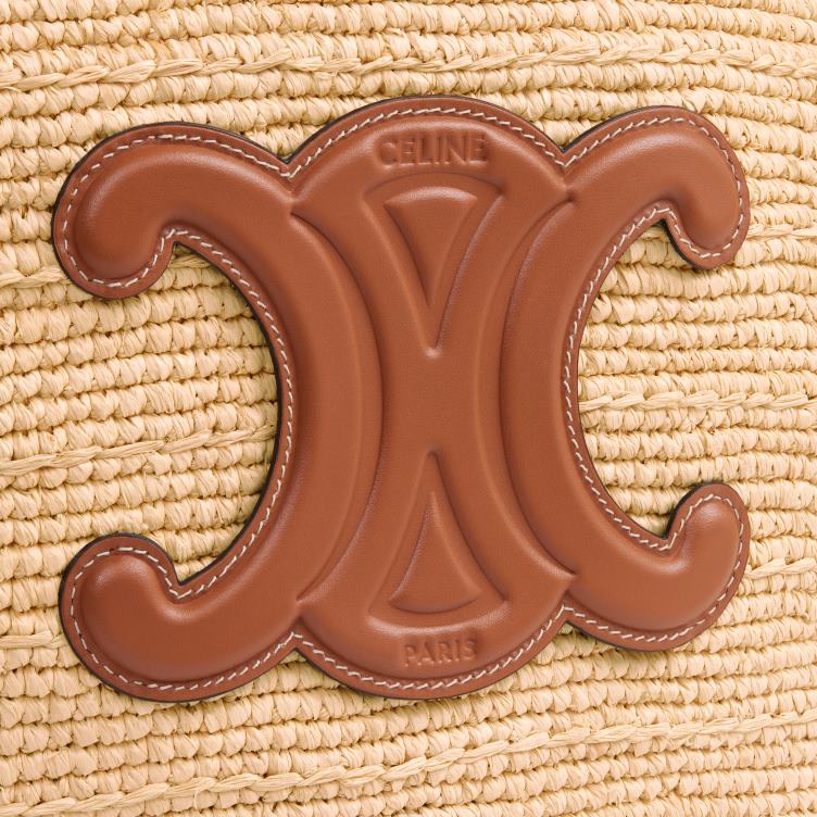 CELINE bruinen medium soepele klassieke panier van raffia en kalfsleer 4TLH824