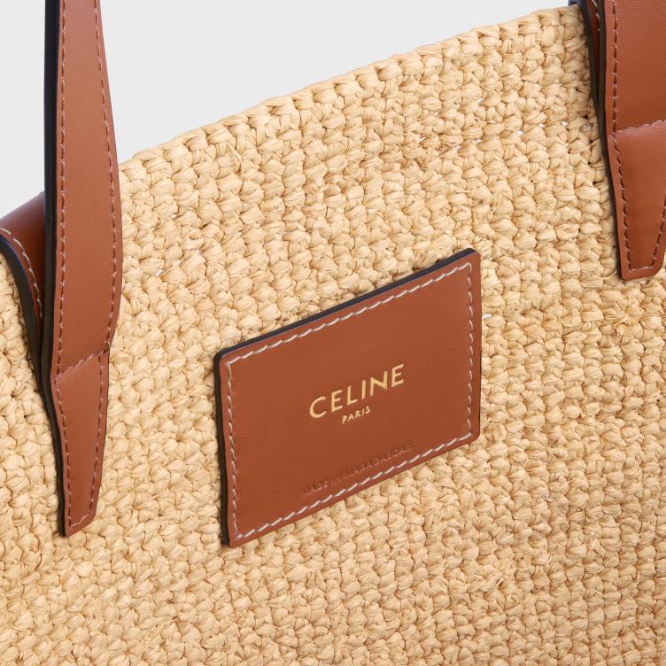 CELINE bruinen medium soepele klassieke panier van raffia en kalfsleer 4TLH824