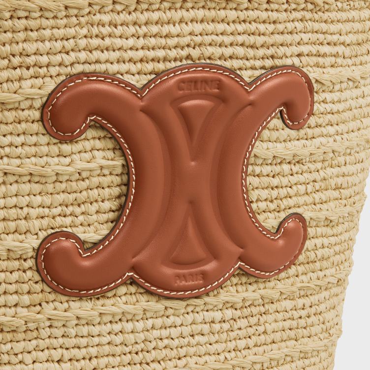 CELINE bruinen soepele klassieke tienertas van raffia en kalfsleer 4TLH826