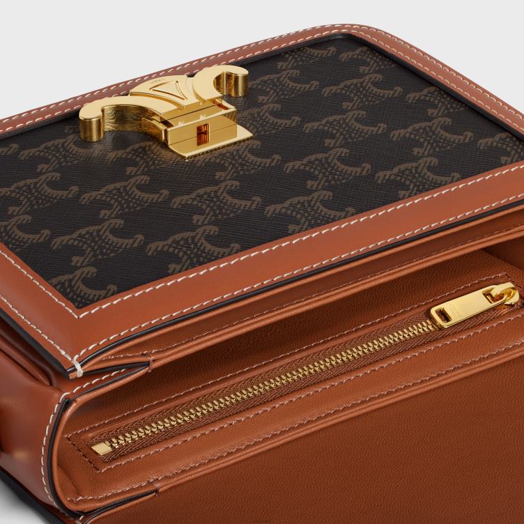 CELINE bruinen tiener triomphe tas van triomphe canvas en kalfsleer 4TLH84