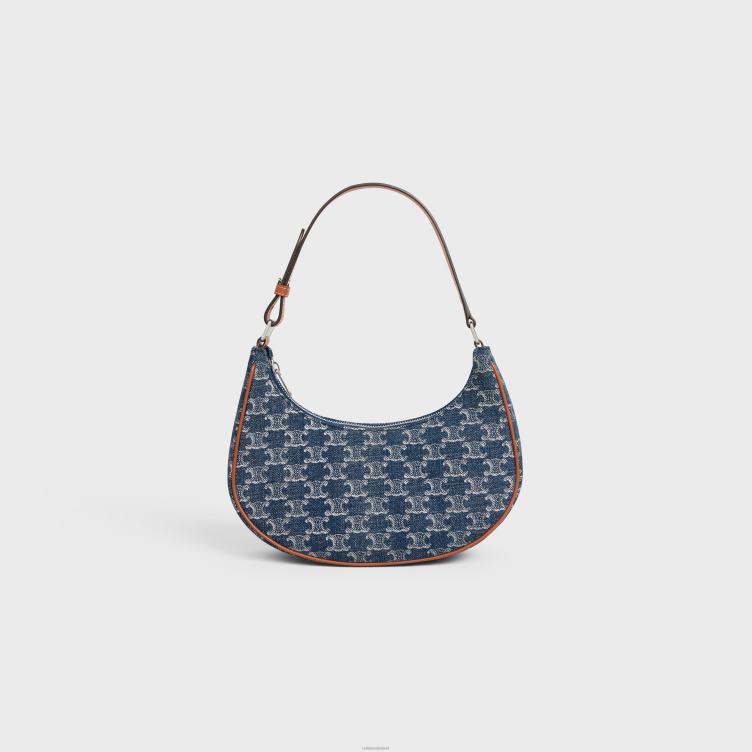CELINE denim/zilver Ava-tas van denim met triomphe all-over en kalfsleer 4TLH863