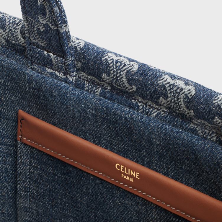 CELINE denim/zilver kleine cabas thais van denim met triomphe all-over en kalfsleer 4TLH831