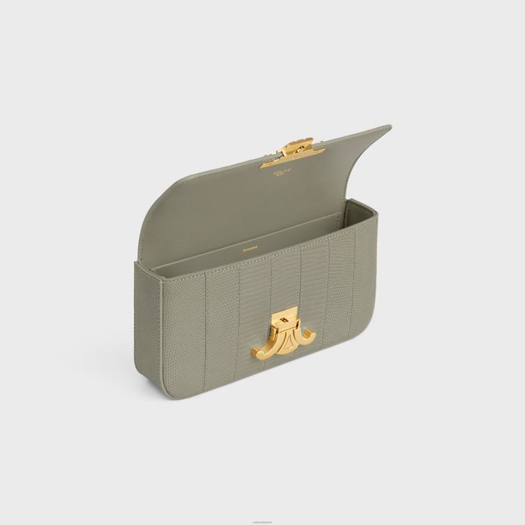 CELINE groene klei Schoudertas met ketting Claude in hagedissenpatchwork 4TLH8188