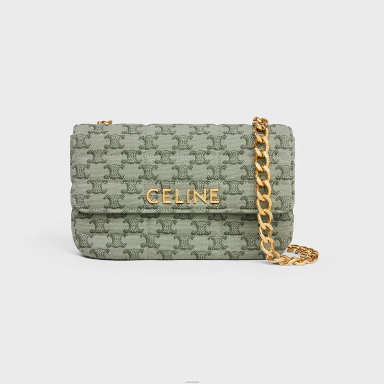 CELINE khaki kettingschoudertas matelasse monochroom van textiel met triomphe canvasprint 4TLH8284