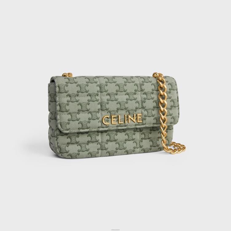 CELINE khaki kettingschoudertas matelasse monochroom van textiel met triomphe canvasprint 4TLH8284