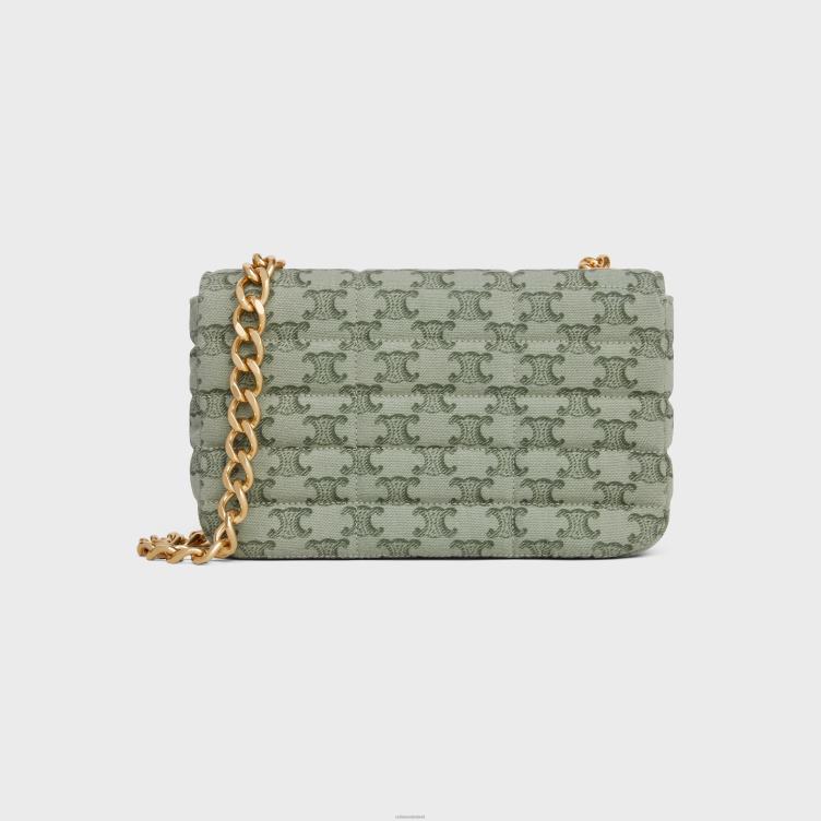 CELINE khaki kettingschoudertas matelasse monochroom van textiel met triomphe canvasprint 4TLH8284