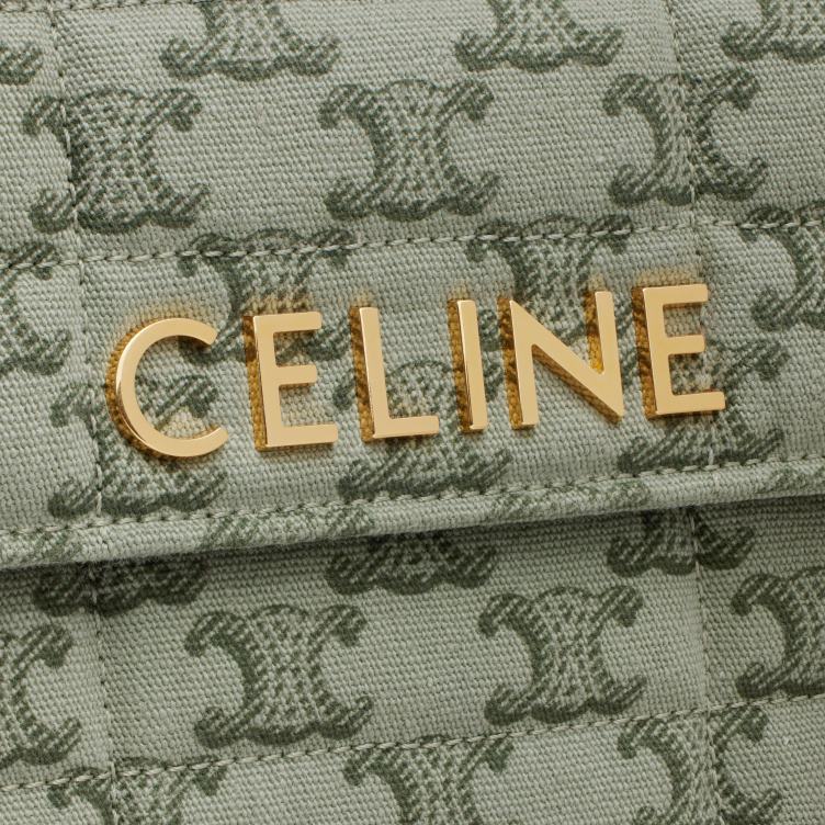 CELINE khaki kettingschoudertas matelasse monochroom van textiel met triomphe canvasprint 4TLH8284