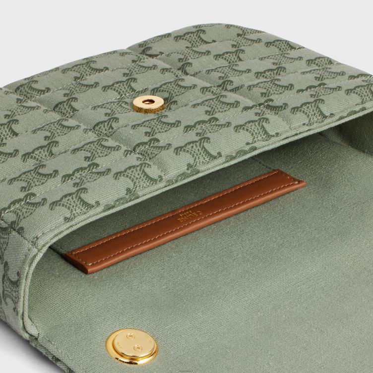 CELINE khaki kettingschoudertas matelasse monochroom van textiel met triomphe canvasprint 4TLH8284