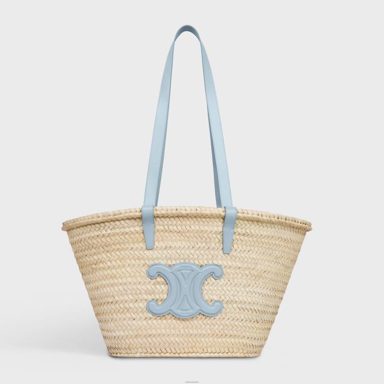 CELINE lichtblauw medium klassieke panier van palmbladeren en kalfsleer 4TLH825