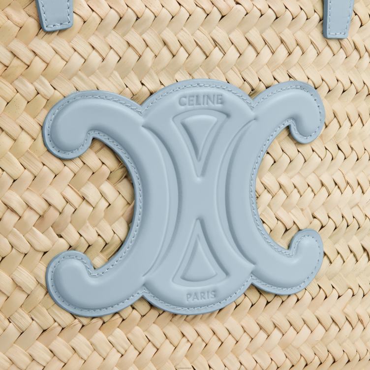 CELINE lichtblauw medium klassieke panier van palmbladeren en kalfsleer 4TLH825