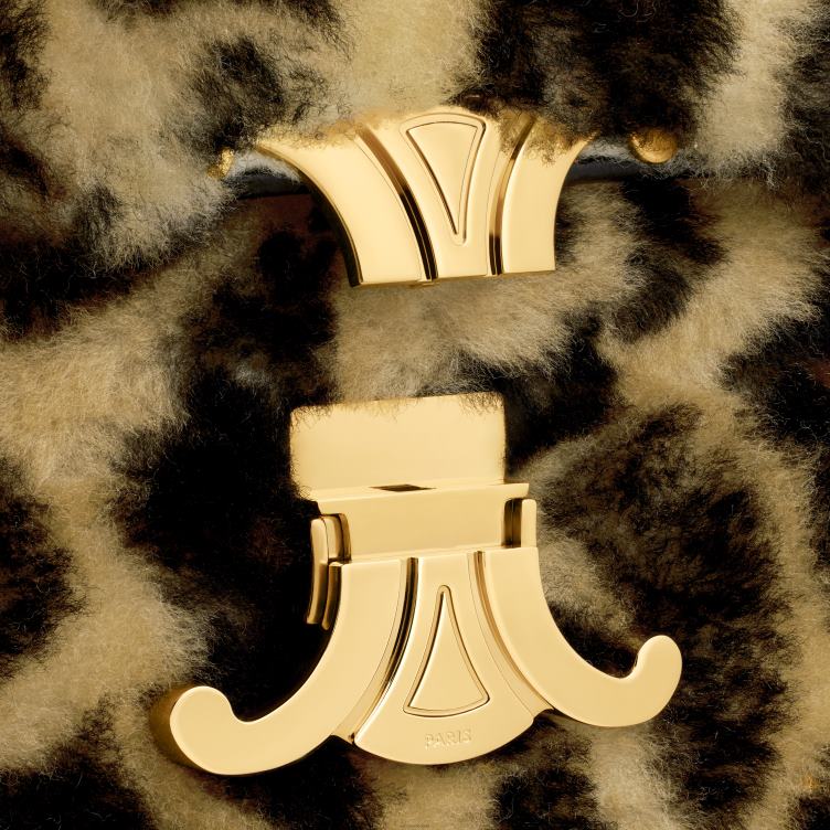 CELINE luipaard Schoudertas met ketting Claude van schapenvacht met print 4TLH853