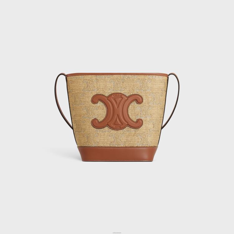 CELINE naturel/zilver kleine emmer cuir triomphe van textiel met raffia-effect en triomphe-jacquard 4TLH8203