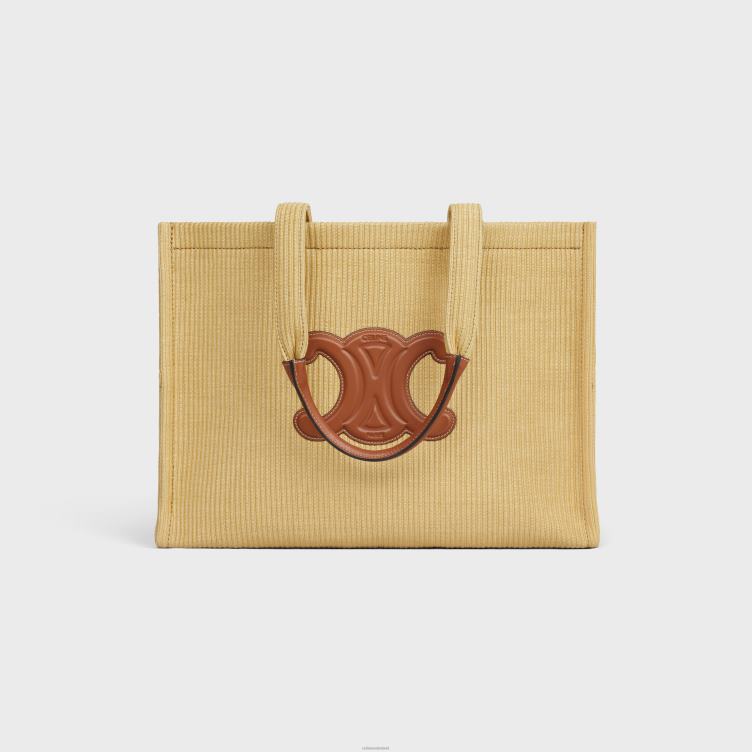 CELINE natuurlijk/bruin grote cabas thais van textiel met raffia-effect en kalfsleer 4TLH829