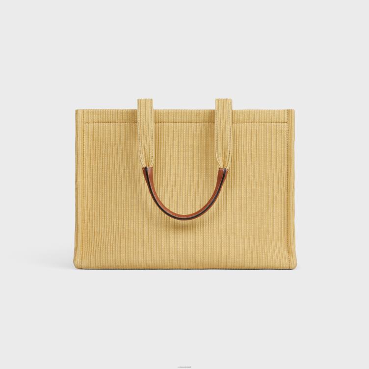 CELINE natuurlijk/bruin grote cabas thais van textiel met raffia-effect en kalfsleer 4TLH829