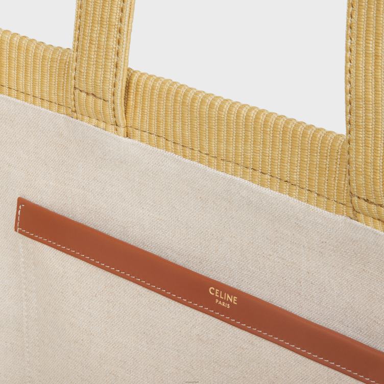 CELINE natuurlijk/bruin grote cabas thais van textiel met raffia-effect en kalfsleer 4TLH829