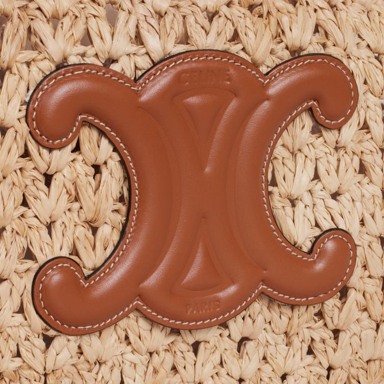 CELINE natuurlijk/bruin klassieke panier-hobotas van raffia en kalfsleer 4TLH8259