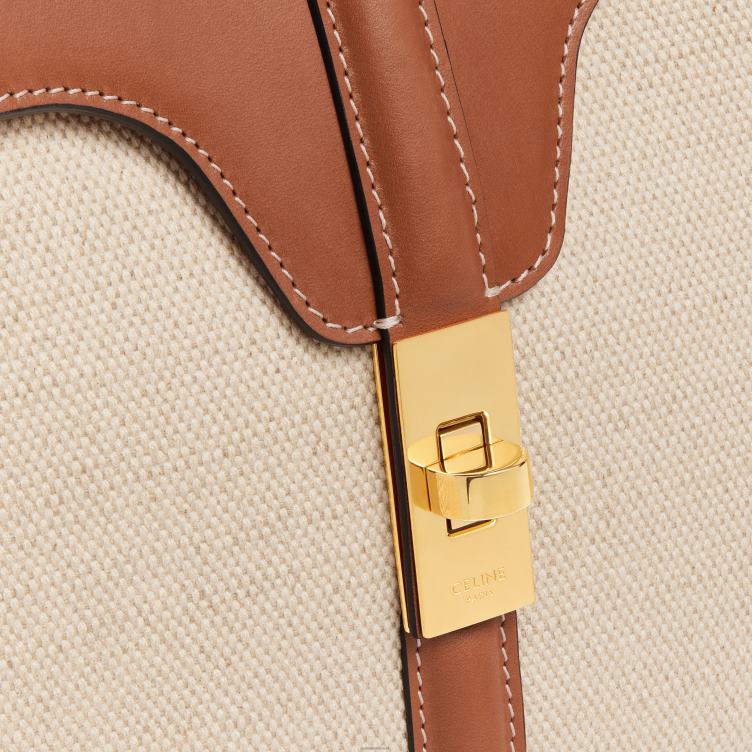 CELINE natuurlijk/bruin kleine 16-tas van textiel en natuurlijk kalfsleer 4TLH8128