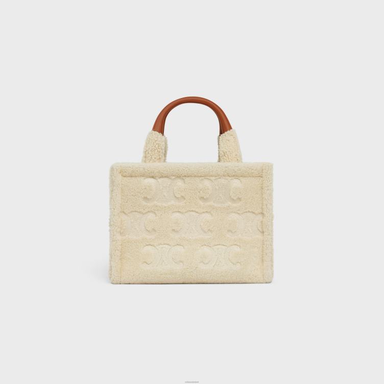 CELINE natuurlijk/bruin kleine cabas thais van geschoren schaap met triomphe-borduurwerk 4TLH8252