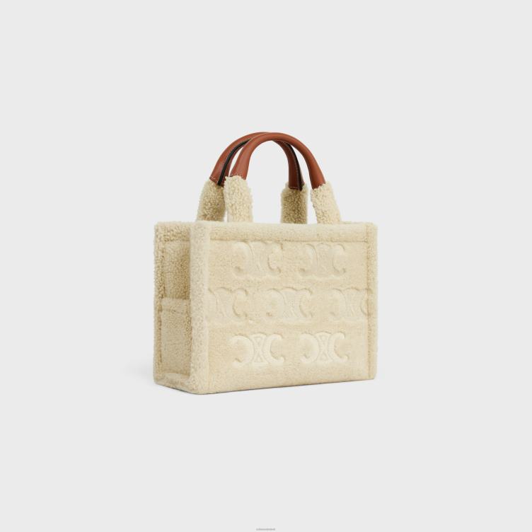 CELINE natuurlijk/bruin kleine cabas thais van geschoren schaap met triomphe-borduurwerk 4TLH8252