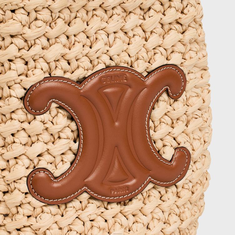 CELINE natuurlijk/bruin tienertrekkoord van raffia en kalfsleer 4TLH8298