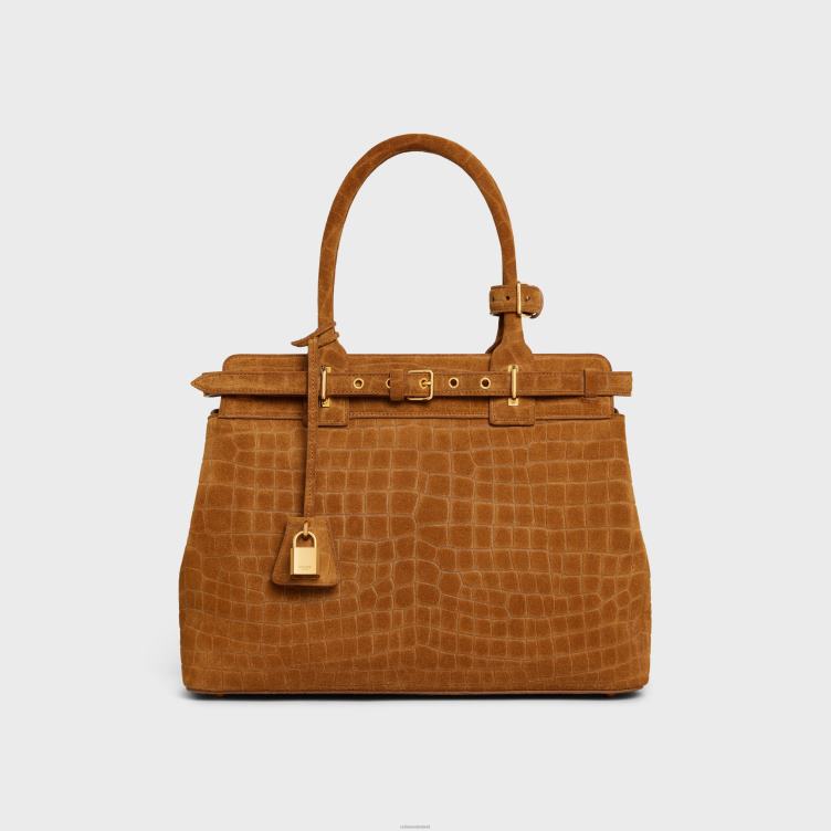 CELINE pecannoot conti tas van suède kalfsleer met krokodillenreliëf 4TLH8168