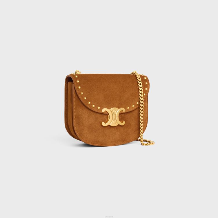 CELINE pecannoot ketting besace clea van suède kalfsleer met studs 4TLH8169