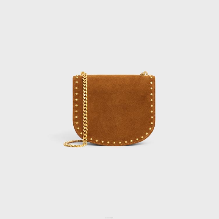 CELINE pecannoot ketting besace clea van suède kalfsleer met studs 4TLH8169