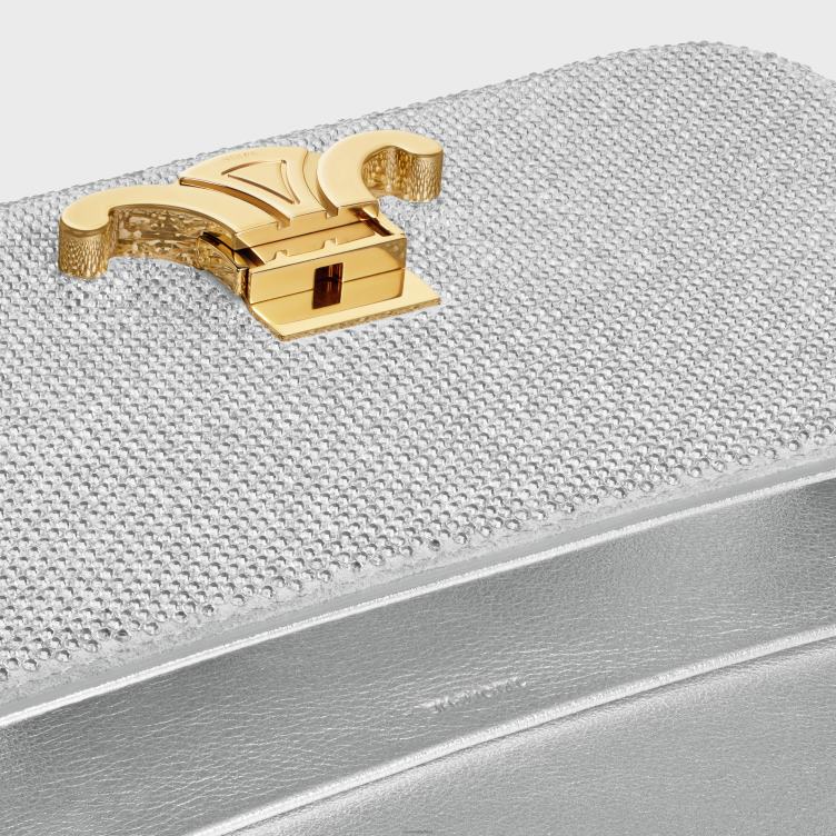 CELINE zilver Chain schoudertas claude van suède kalfsleer met strass 4TLH8186