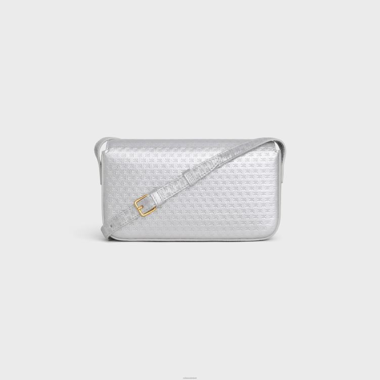 CELINE zilver schoudertas claude van gelamineerd kalfsleer met triomphe all-over 4TLH855