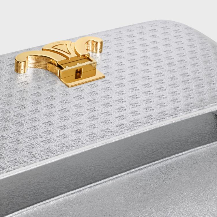 CELINE zilver schoudertas claude van gelamineerd kalfsleer met triomphe all-over 4TLH855