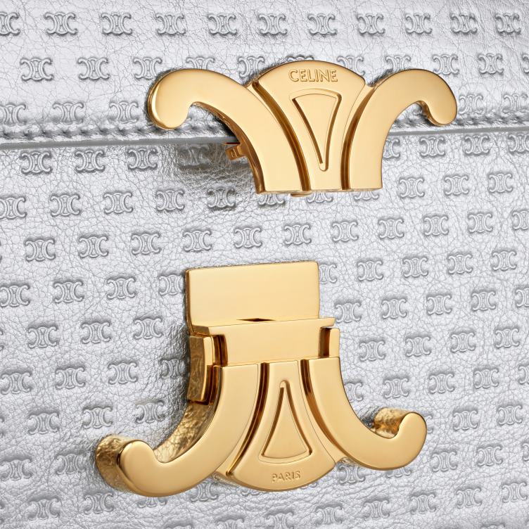 CELINE zilver schoudertas claude van gelamineerd kalfsleer met triomphe all-over 4TLH855