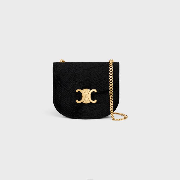 CELINE zwart ketting besace clea van fluweel met pythoneffect 4TLH8170