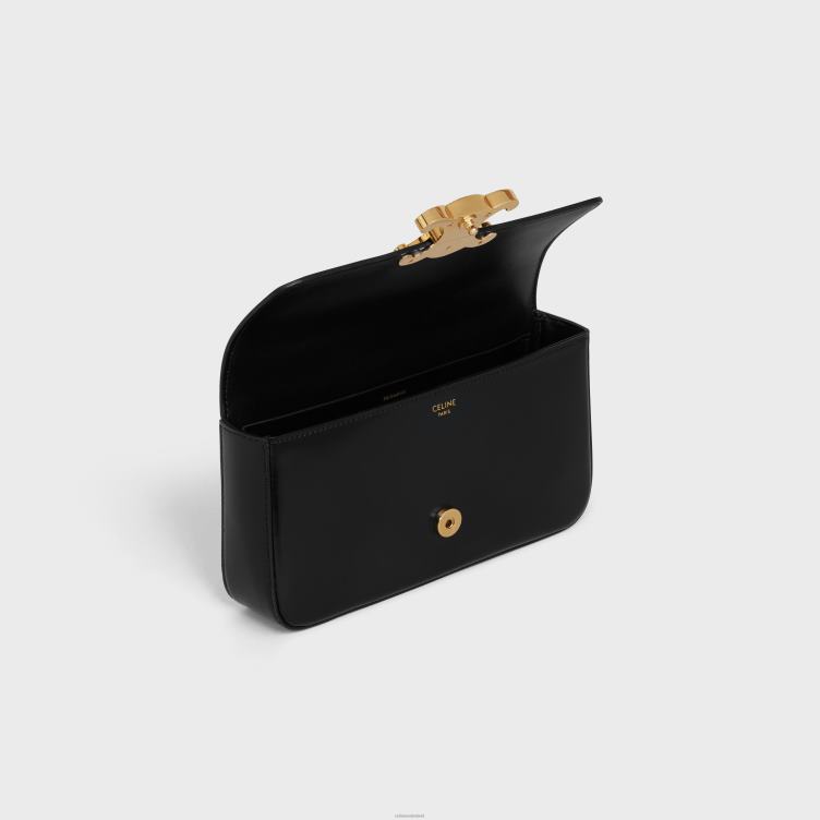 CELINE zwart kettingschoudertas claude met strasssluiting van glanzend kalfsleer 4TLH8181