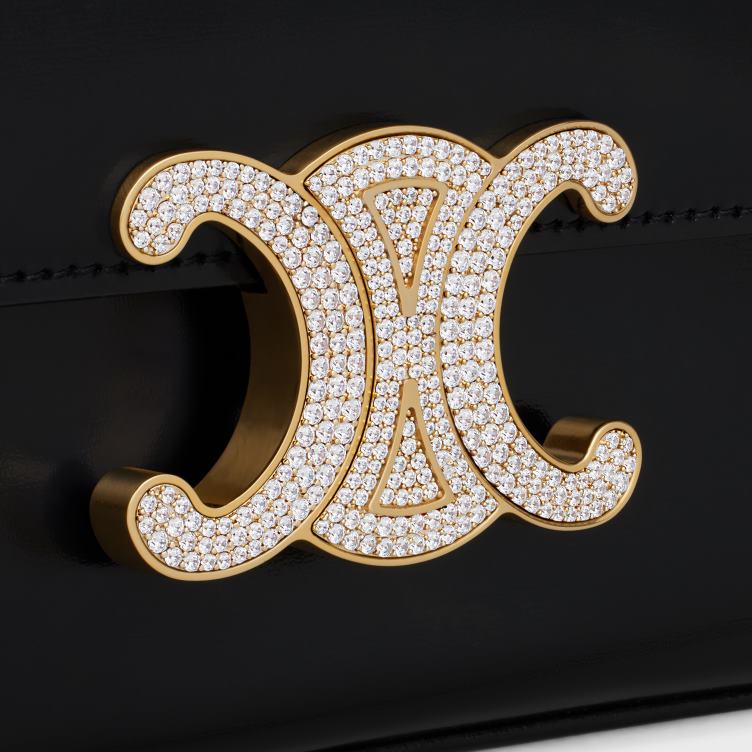 CELINE zwart kettingschoudertas claude met strasssluiting van glanzend kalfsleer 4TLH8181